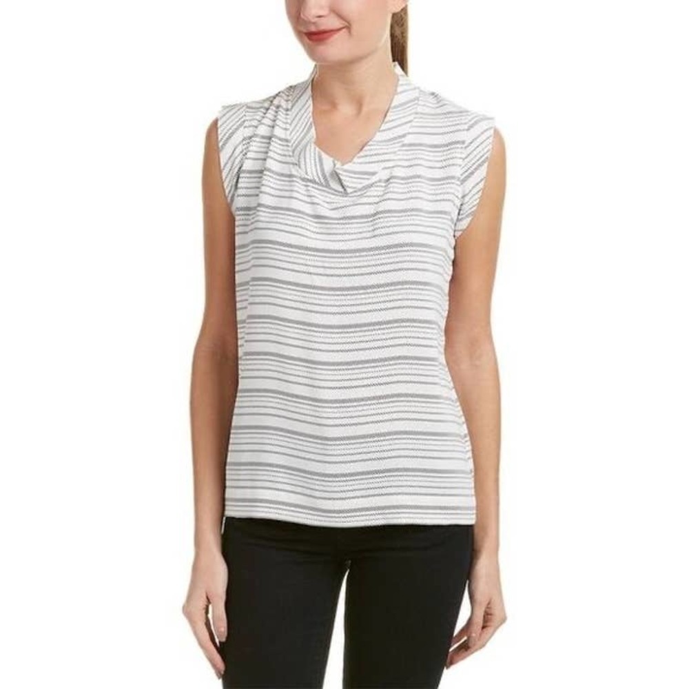 Cabi Madeline Top Blouse Size S Crew Neck Sleeveless Striped White Black